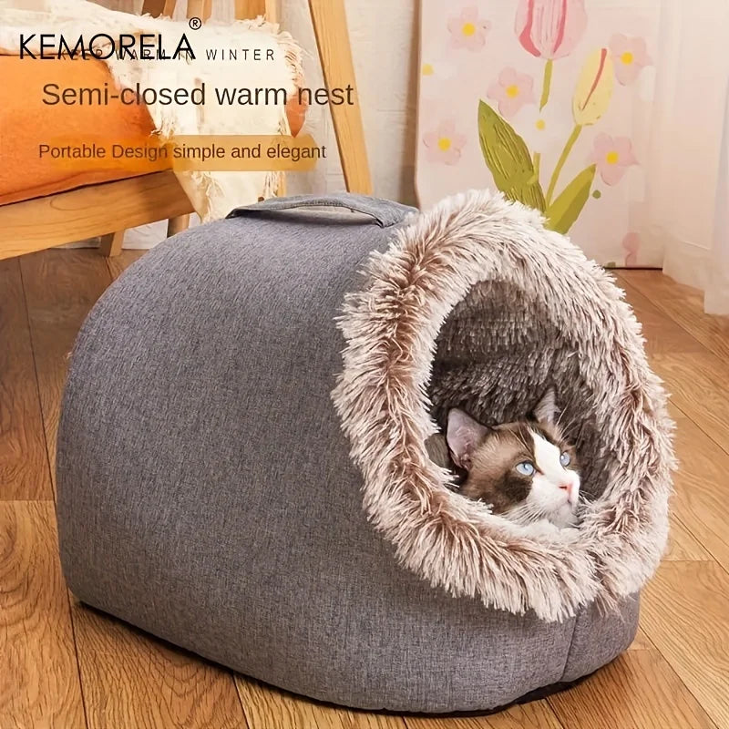 KEMORELA Winter Cat Bed Self-Warming Puppy House Cozy Cat Sleeping Cave Beds Indoor Kitten Nest Kennel Hut for Small Medium Cats - Play Paws Toys