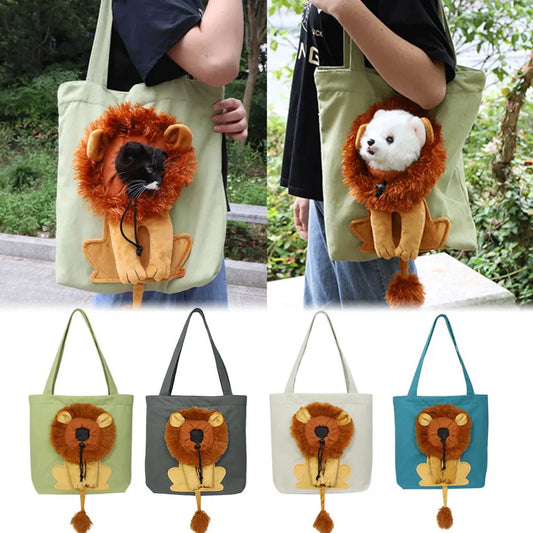 Pet Canvas Shoulder Bag Lion Shaped Carrier For Cat Comfortable Cats Carrying Pouch Handbag Puppy Messenger Bag For Out Travel - Play Paws Toys