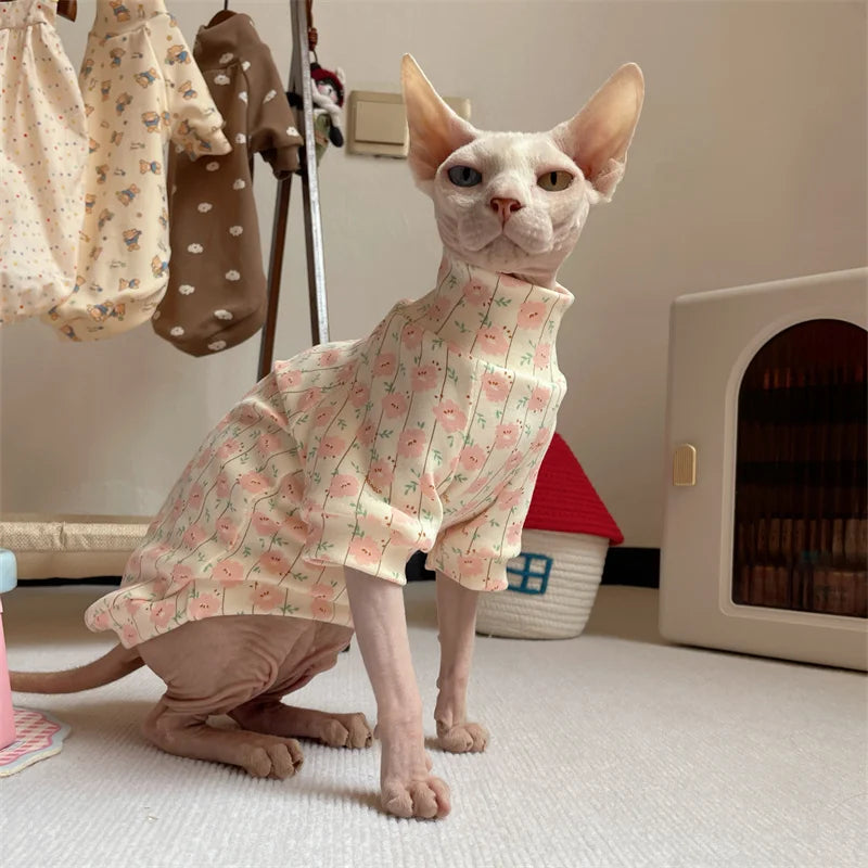 High-neck Cotton Spring Autumn Coat for Cat Soft Undershirt for Sphynx Cat in Winter Sweet Purple Beige Loungewear for Kittens - Play Paws Toys