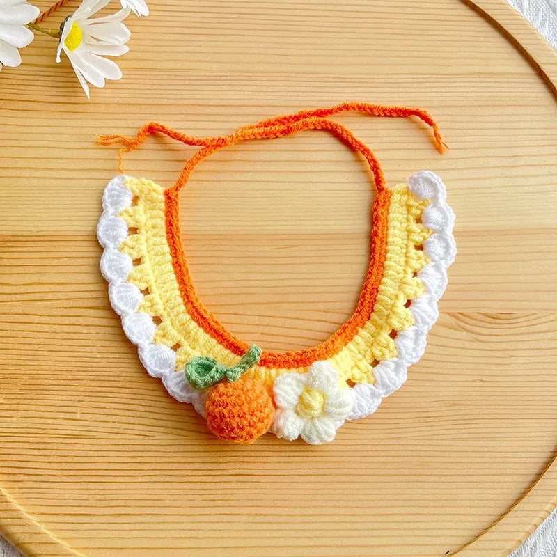 Hand-crocheted Adjustable Elastic Pet Scarf, Cute and Sweet Style Pet Collar,small Dog Scarf, Party Decoration Pet Dress-up Set