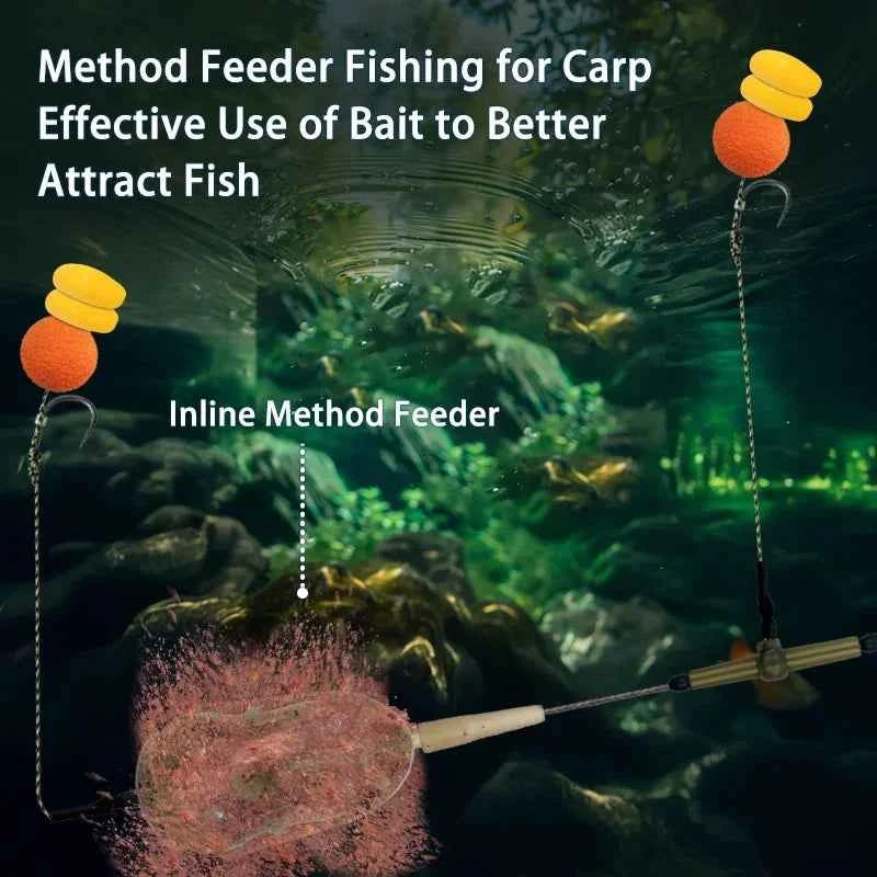 Pre-tied Carp Fishing Hair Rigs，Method Feeder with Double Hooks