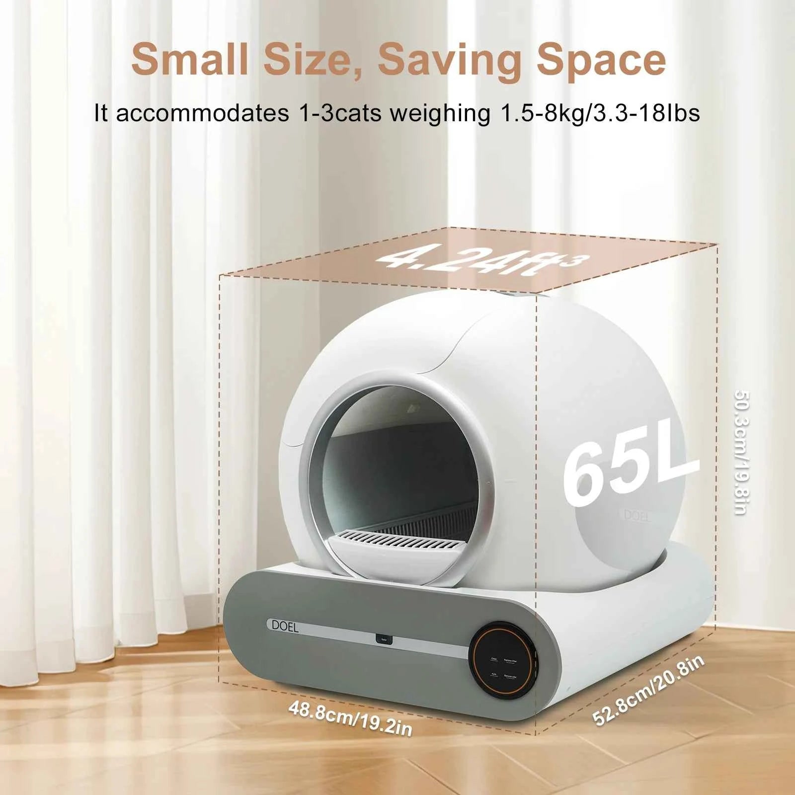DOEL Self Cleaning Cat Litter Box 65L Automatic Cat Litter Box w/ Trash Bag & Litter Mat Smart Cat Toilet App Control 2.4G WiFi