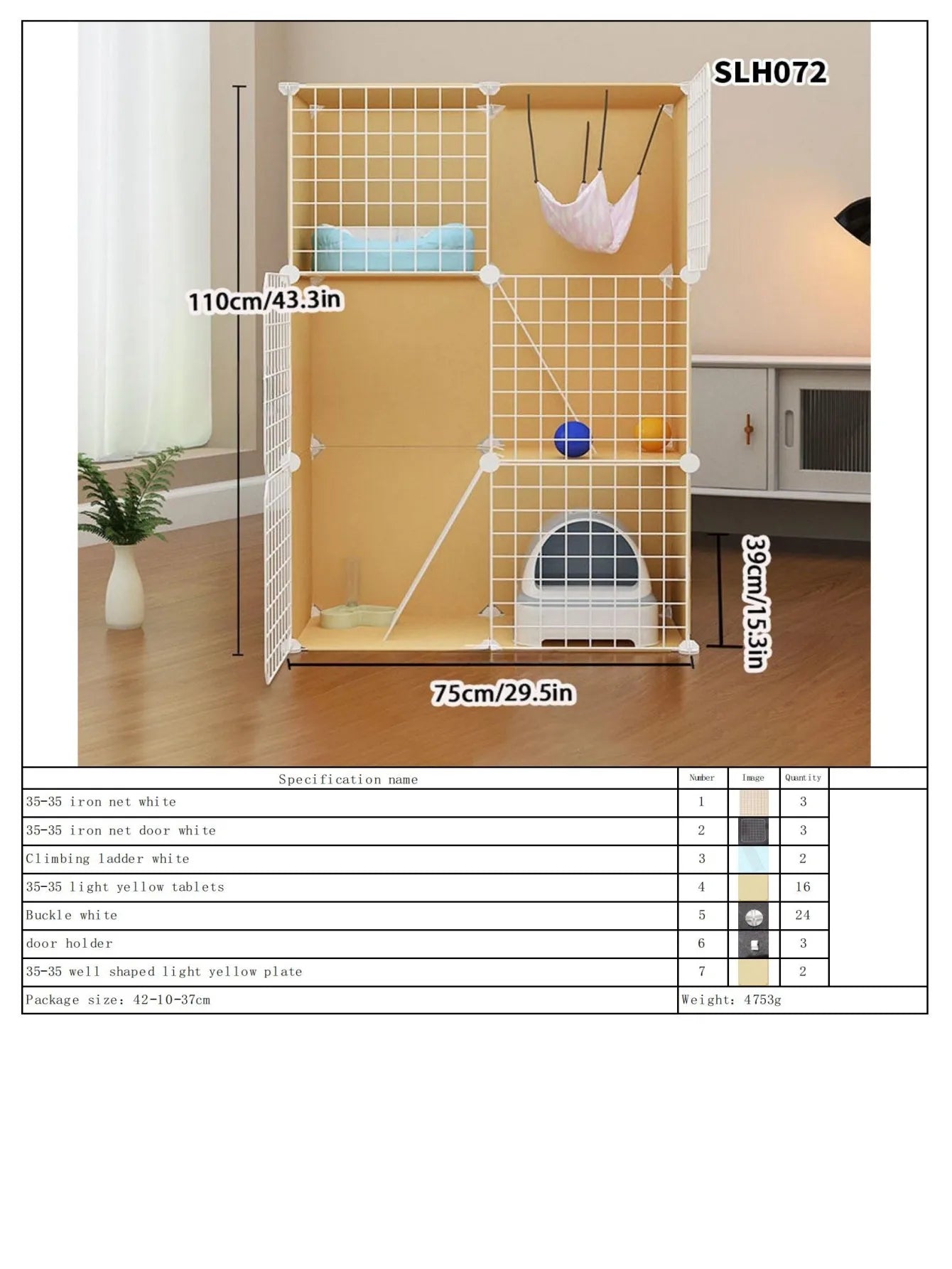 Cat Cage, Cat Villa, Yellow Cage, Natural Wood Color Pet Cage, Free Assembly, Multi-Cat, Space-Saving, Three-Layer Iron Mesh Cage, Household Cat Cabinet - Play Paws Toys