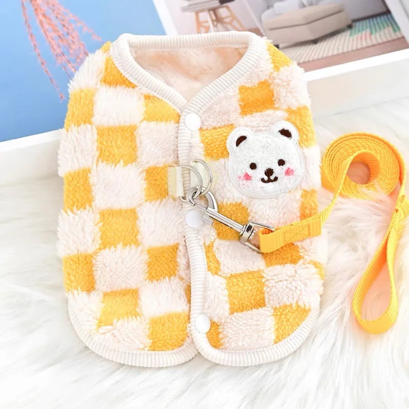 Plush Cat Puppy Button Jacket with Buckle Warm Winter Pet Clothes Cartoon Bear Print Kitten Coat Sphynx Clothing ropa para gato - Play Paws Toys