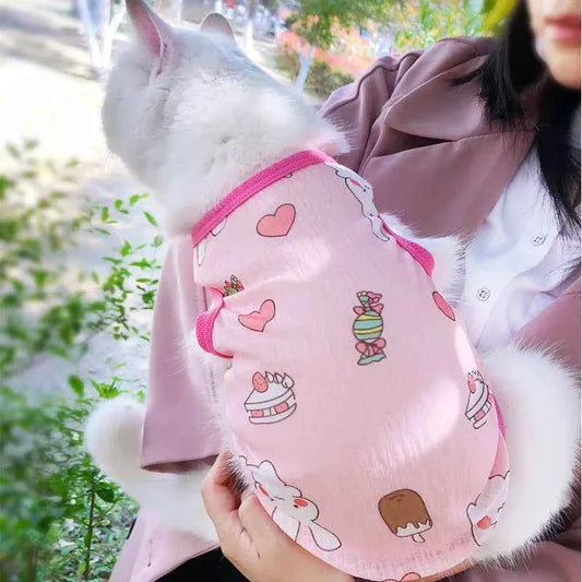 Sunscreen Clothes for Cats Summer Pet Vest Cute Print Cat Puppy Clothing Ultra-thin Breathable Kitten Pullover ropa para gatos