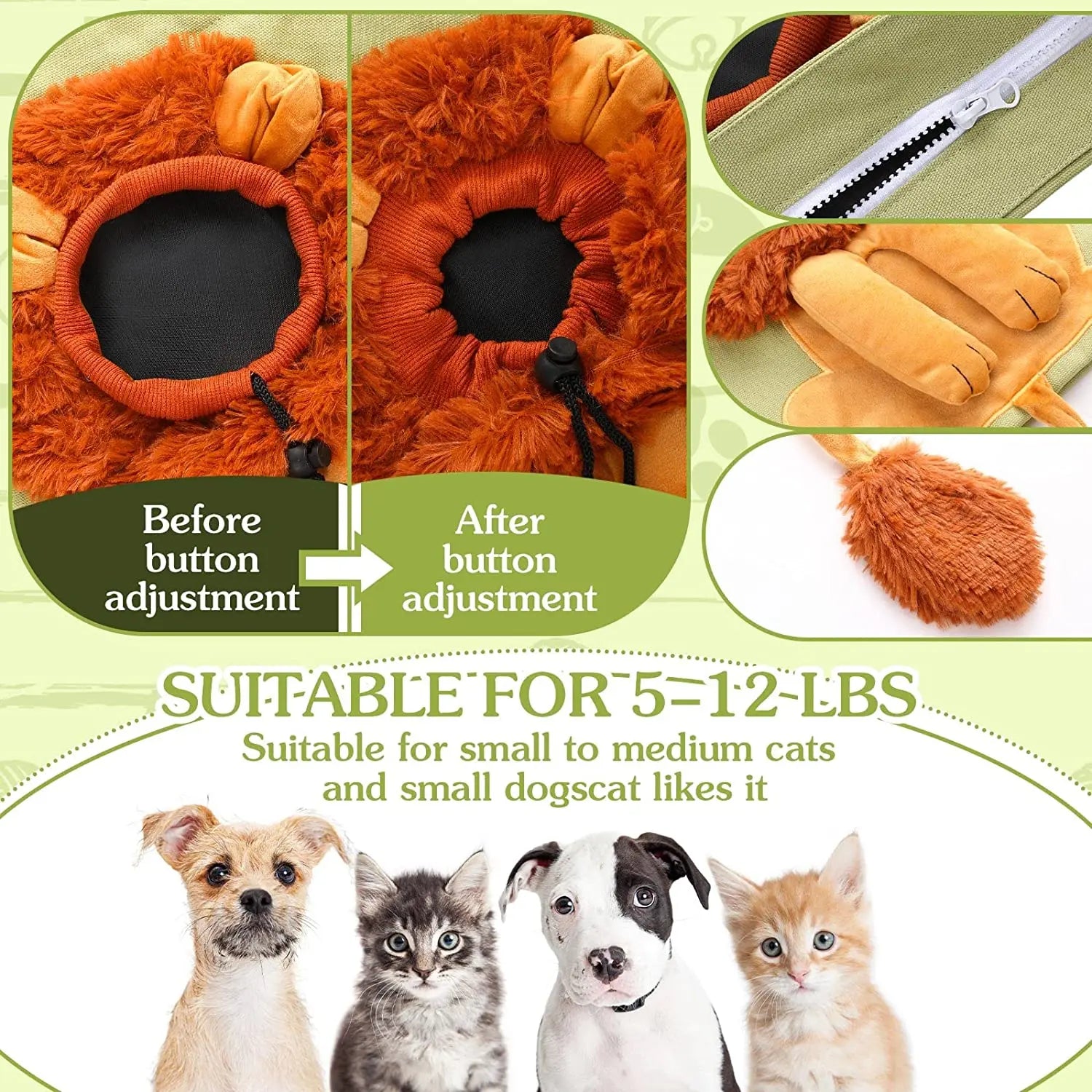 Pet Canvas Shoulder Bag Lion Shaped Carrier For Cat Comfortable Cats Carrying Pouch Handbag Puppy Messenger Bag For Out Travel - Play Paws Toys
