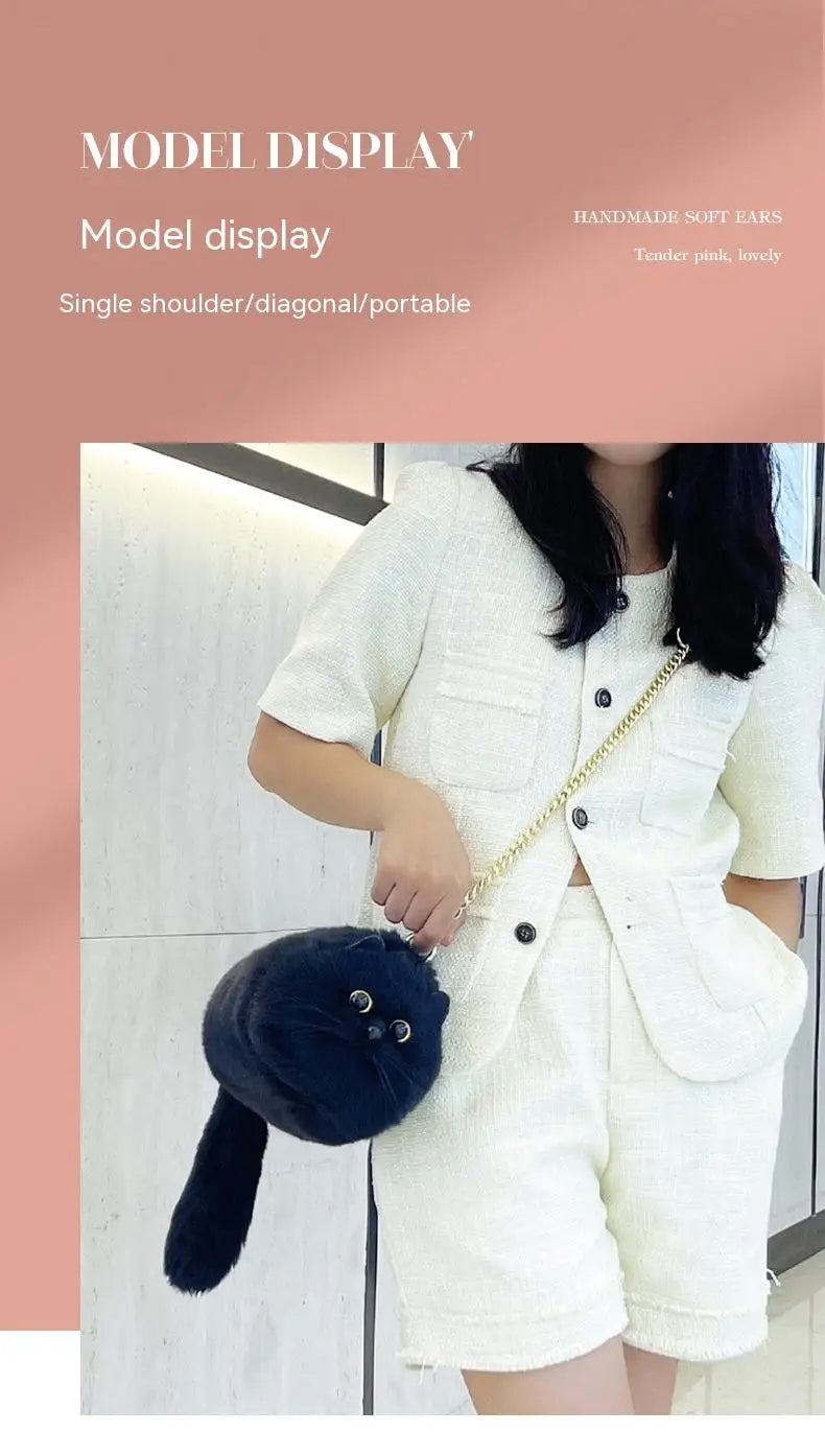 One Shoulder Bag Female Design Small Man Messenger Bag Versatile Hand Made Autumn and Winter Plush Cute Cat Bag - Play Paws Toys