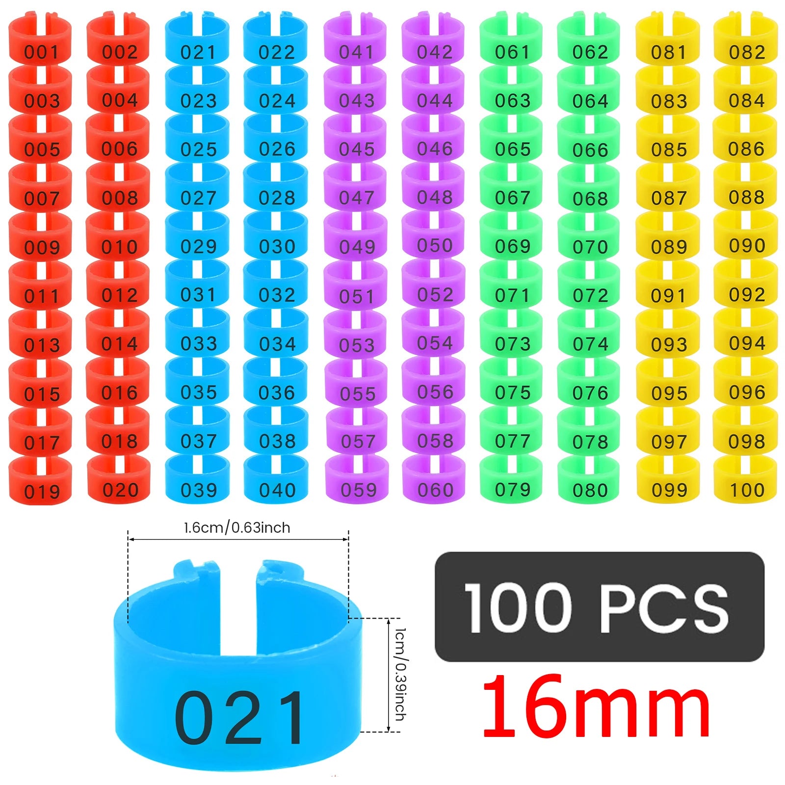 100pcs Chicken Leg Ring Colorful Plastic Band Foot Ring Bird Identification Numbered Poultry Leg Tags Buckle for Duck Goose