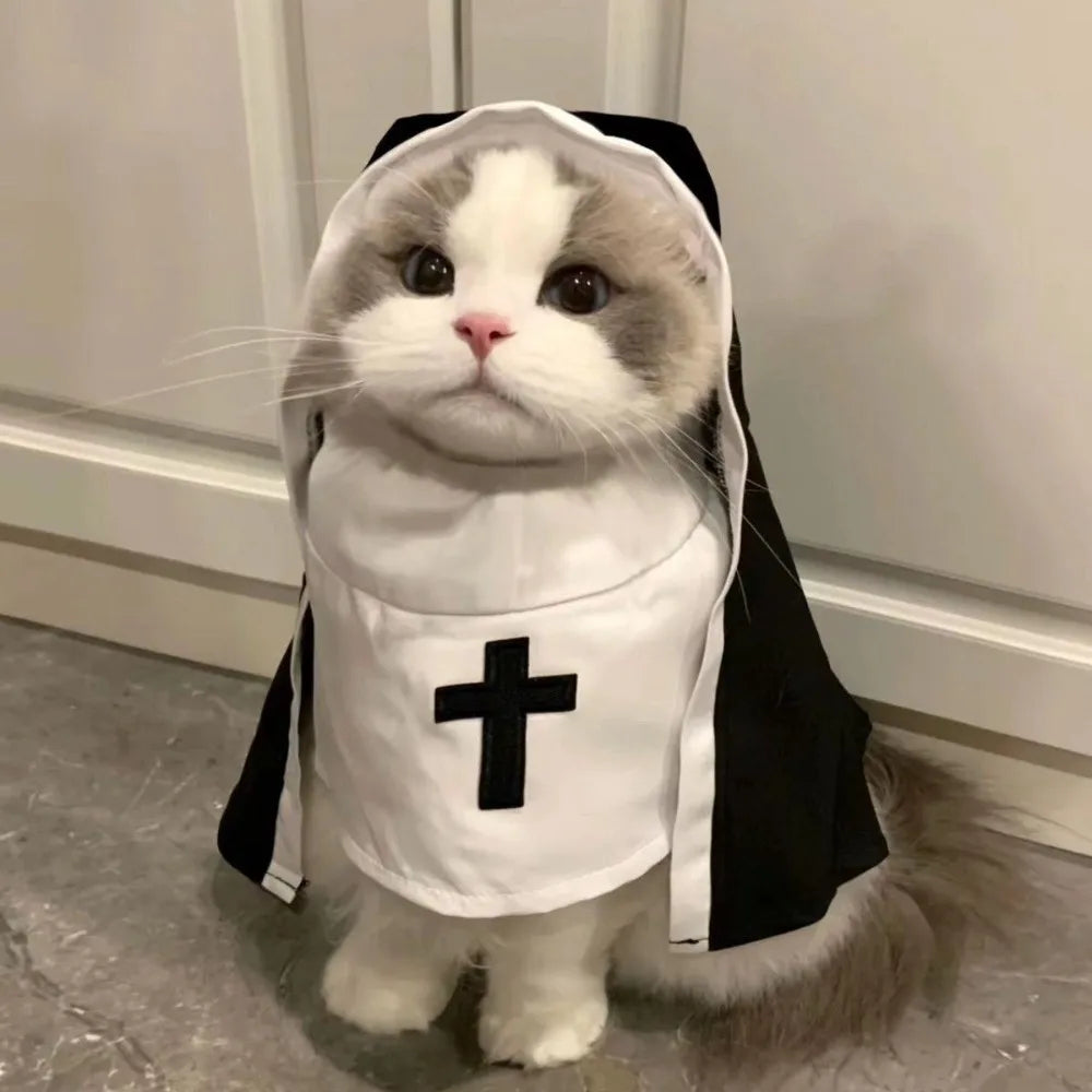 Christmas Pet Dog Cat Cosplay Costume Breathable Pet Accessories Puppy Kitten Nun Clothes Dress Up Halloween Jumpsuit Coat