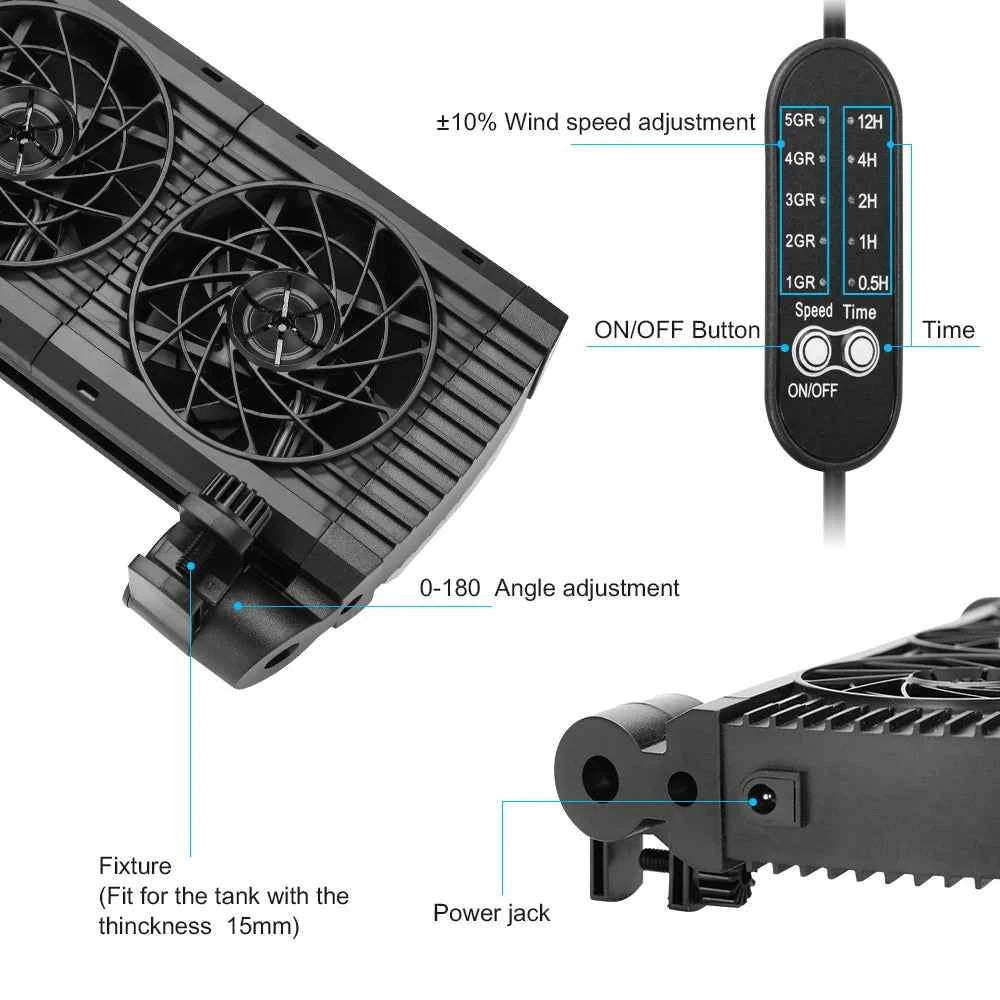 Fish Tank Fan Adjustable 8 Variable Speed Aquarium Cooling Fan Fish Tank Fit For 15mm tank thickness