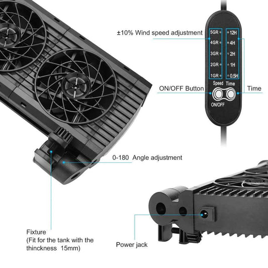 Fish Tank Fan Adjustable 8 Variable Speed Aquarium Cooling Fan Fish Tank Fit For 15mm tank thickness