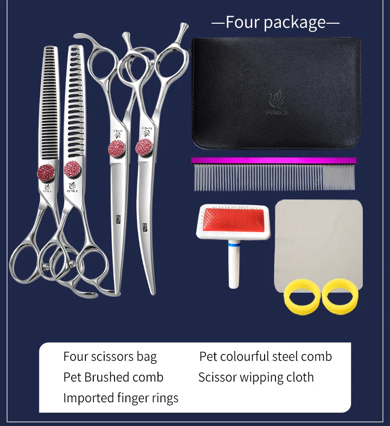 Fenice 6.5/7.0 inch High-end JP440C Alloy Steel Diamond Screw Grooming for Dogs Scissors Shears Kit for Dog Groomers