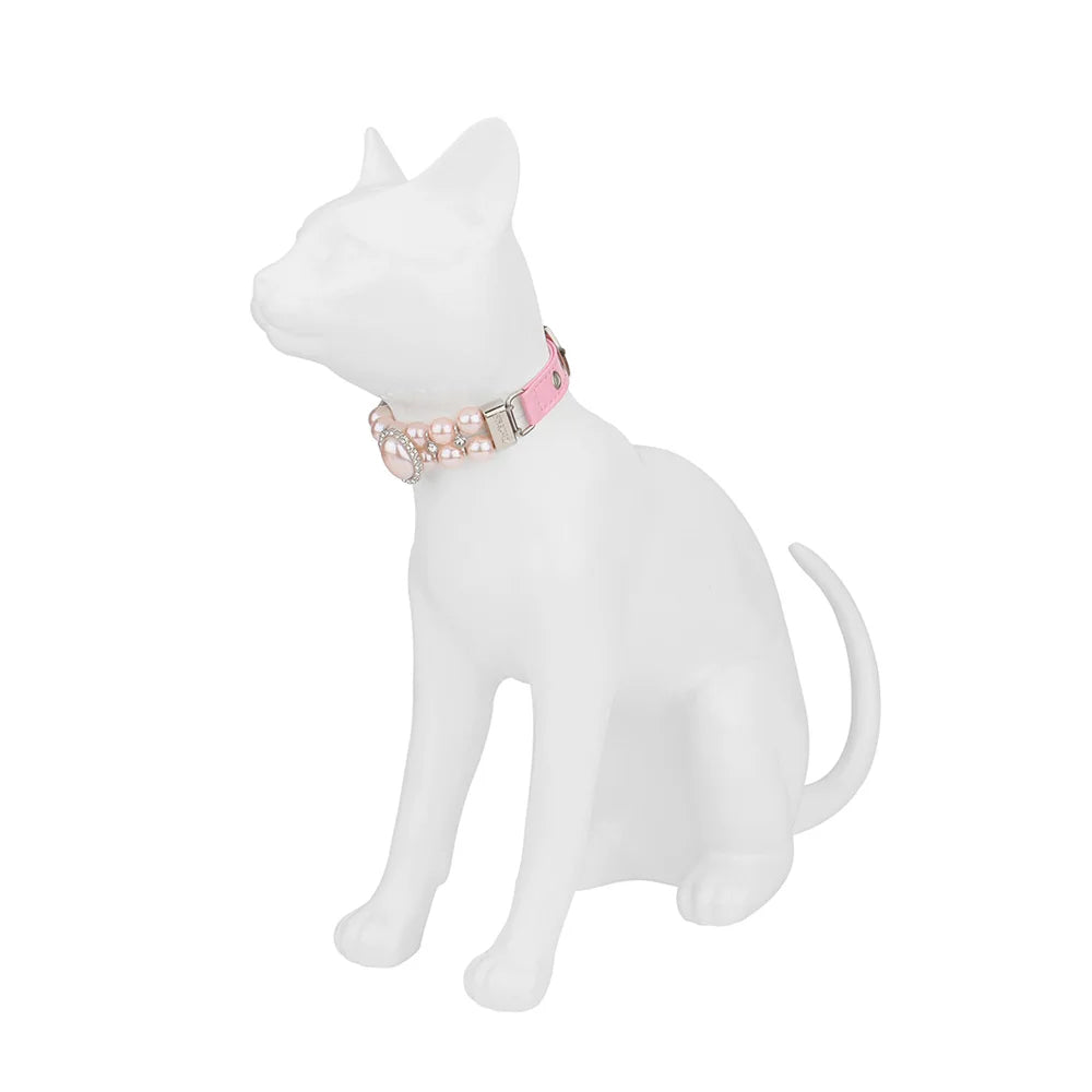 Artificial Pearls Cat Collar Rhinestone Small Dog Pet Collar Necklace Wedding Party Birthday Princess Valentine's Day Pet Gift