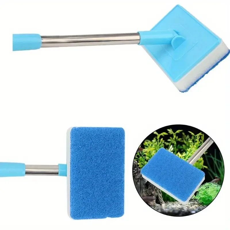 55-95cm Telescopic Handle 180° Adjust Cleaner Scrubber Aquarium Fish Tank Glass Window Algae Double-Sided Sponge Cleaning Brush