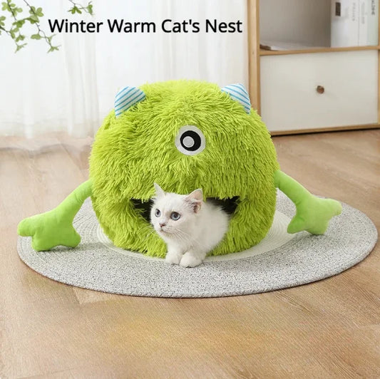 New Pet Nest Winter Warm Dog Den Cat Villa Plush Pets Mattress Small Frog Shape Semi Enclosed Kitten Puppy House Pet Supplies - Play Paws Toys