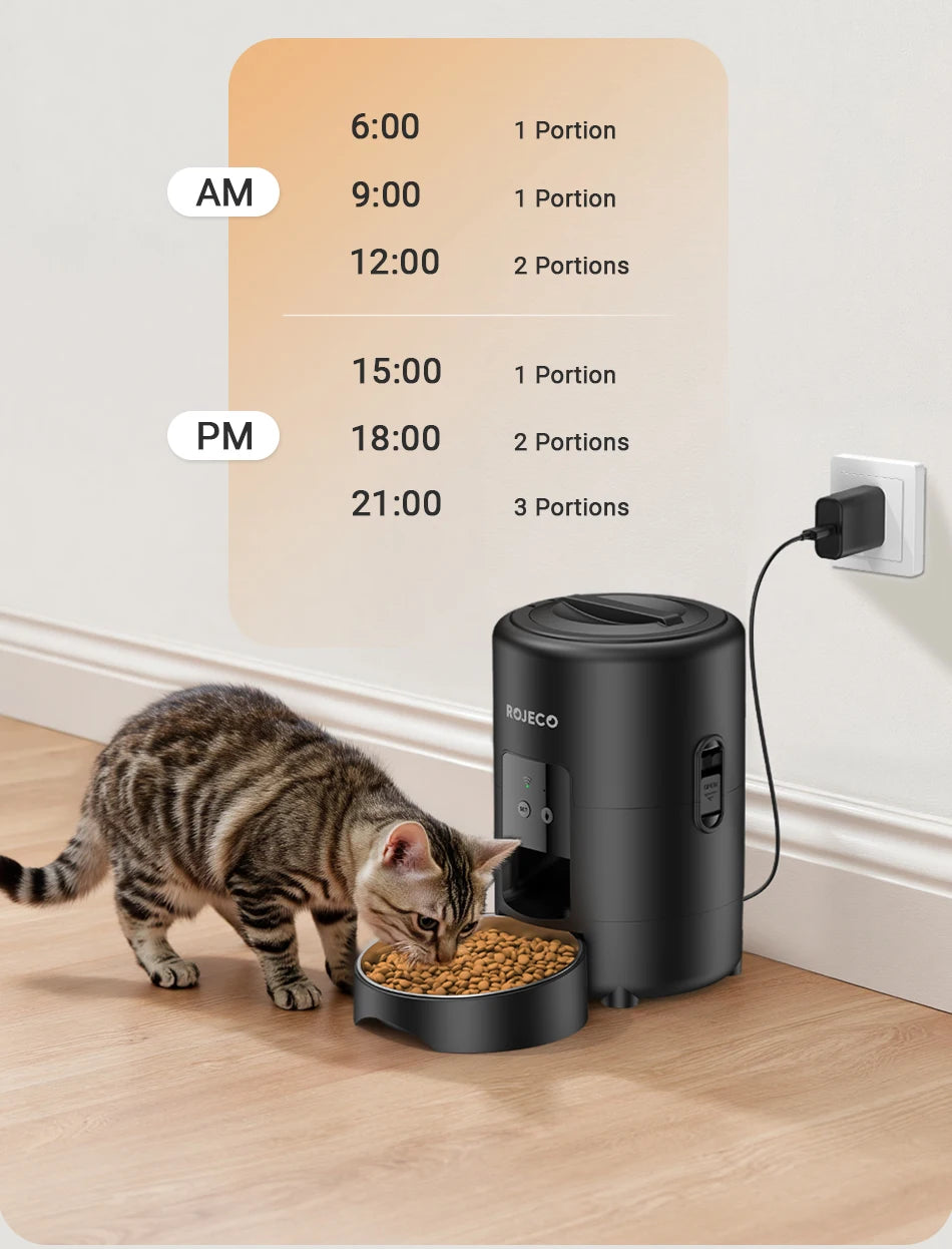 ROJECO Automatic Cat Feeder 2L Smart Dog Food Kibble Dispenser WiFi App Remote Control Timed Auto Pet Feeder For Puppy Kitten