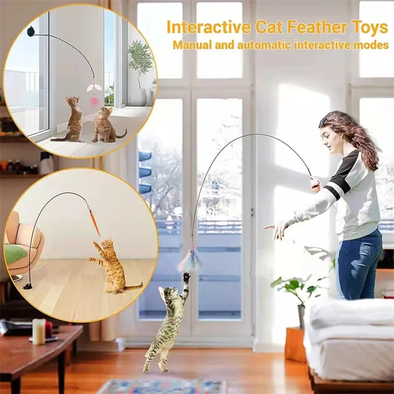 Simulation Bird Interactive Funny Cat Stick Toy Furry Feather Bird With Bell Sucker Cat Stick Toy Kitten Playing Pet Accessories
