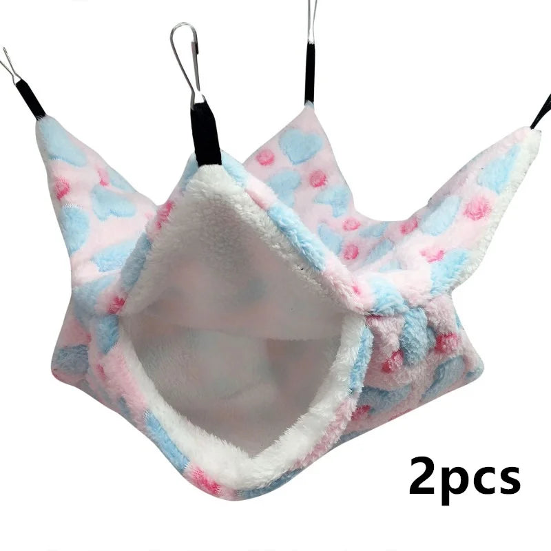 1/2pcs Hamster Hideout Cage Print Fleece Guinea Pig Sugar Glider Sleeping Bed Rodent Hammock Rat Little House Animals Supplies