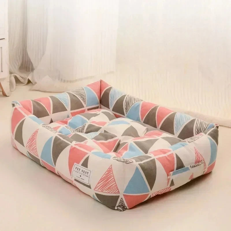 Plaid Printing Soft Removable&Washable Dog Bed Fabric Skin-Friendly Cotton&Linen Breathable Pet Sofa Square Cat Litte Dog Bed