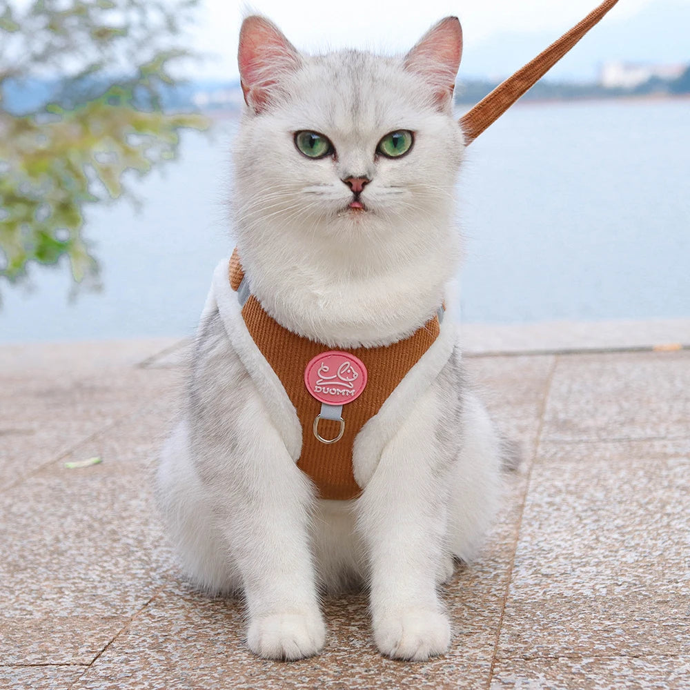 Rabbit Fur Cat Dog Harness and Leash Set Winter Pet Outdoor Walking Supplies Reflective Adjustable Kitten Puppy gatos Harnesses