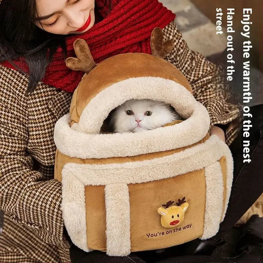Furry Warm Cat Carrier Portable Pet Travel Bag Luxury Outdoor Handbag Car Seat Winter Cozy Nest For Puppy Kitten Transport - Play Paws Toys