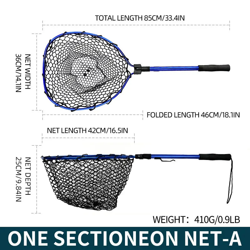 ShareShark Ultra-light portable soft rubber net with aluminum alloy handle, foldable fly fishing landing net fishing tool access