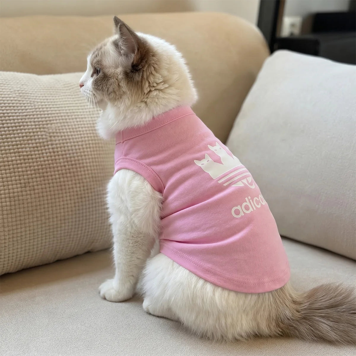 Adicats Pink Cat Clothes Spring Summer Autumn Small Medium Large Popular Singlet Funny Printing Three Kitten Clothing