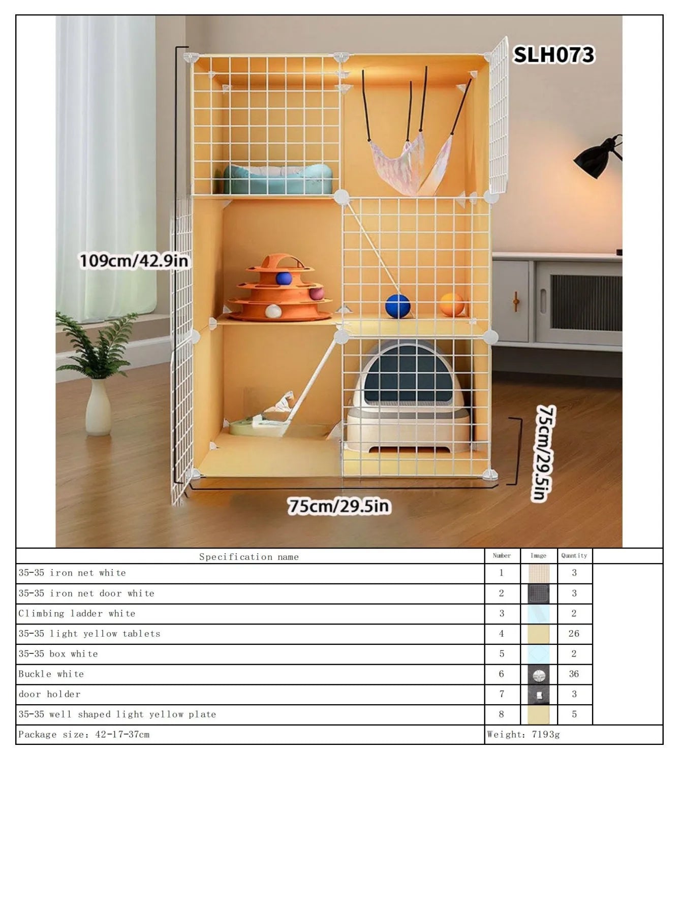 Cat Cage, Cat Villa, Yellow Cage, Natural Wood Color Pet Cage, Free Assembly, Multi-Cat, Space-Saving, Three-Layer Iron Mesh Cage, Household Cat Cabinet - Play Paws Toys