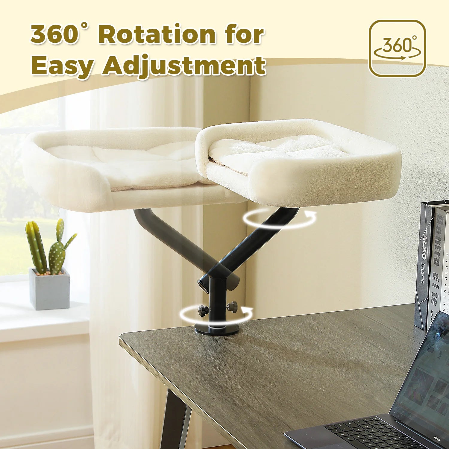 Cat Desk Bed, 360° Rotatable Cat Bed Stand for Indoor Cats, Adjustable Cat Basket, Cats Hammock for Table, Soft Cat Bed for Desk - Play Paws Toys