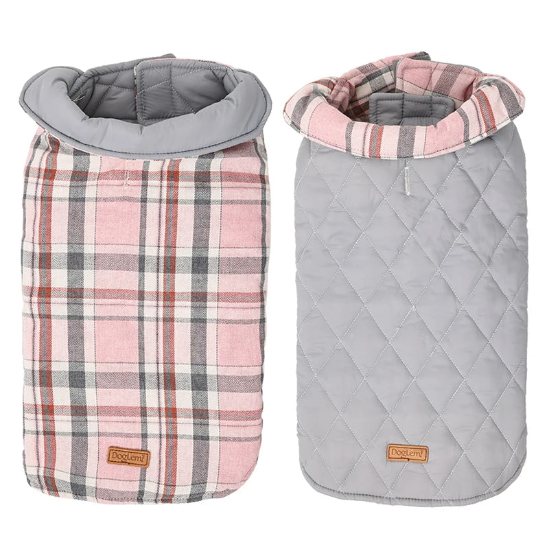 Reversible Dog Jacket Winter Dog Clothes Waterproof Checked Soft Quilted Coat for Small Large Dogs Warm Pet Vest French Bulldog