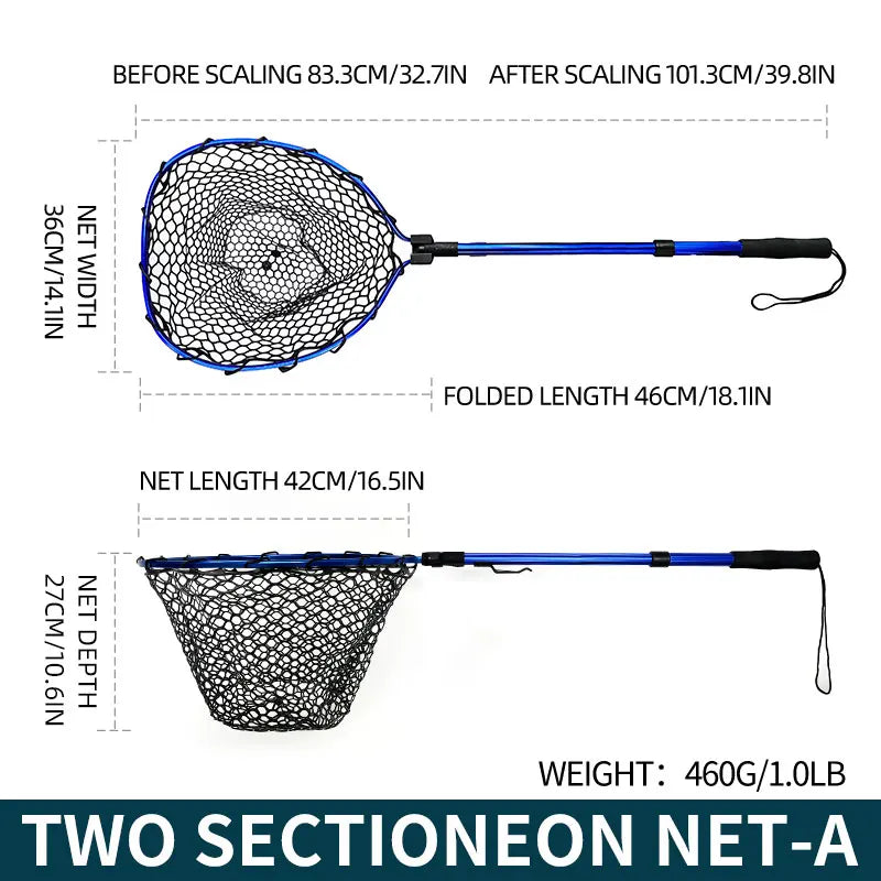 ShareShark Ultra-light portable soft rubber net with aluminum alloy handle, foldable fly fishing landing net fishing tool access