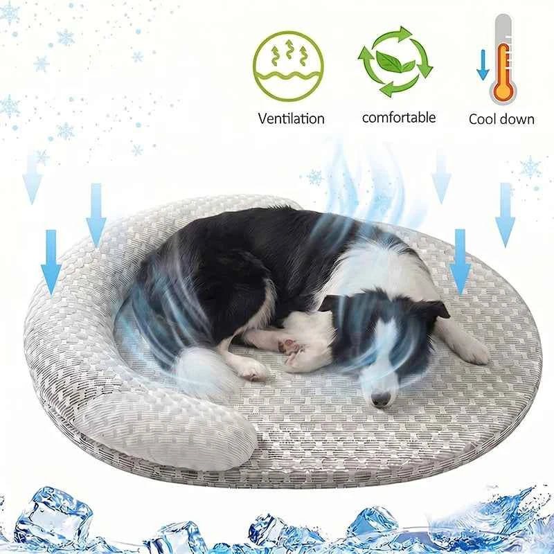 Cooling Dog Bed Summer Ice Silk Cat Mat Oval Pet Nest Breathable Heat Dissipation Cooling Pad for Small Medium Large Dogs Cats