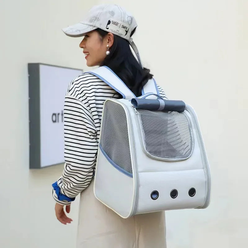 Pet Cat Carrier Backpack Breathable Portable Travel backpack for cat and dog With Anti Breakaway Belt Three-door design AA074 - Play Paws Toys