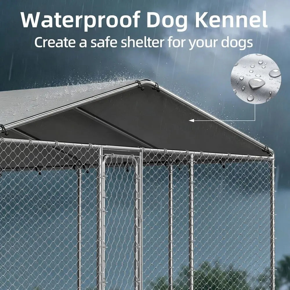 Large Outdoor Dog Kennel - Heavy Duty Enclosure with Waterproof Cover and Security Lock (93x93x63in)