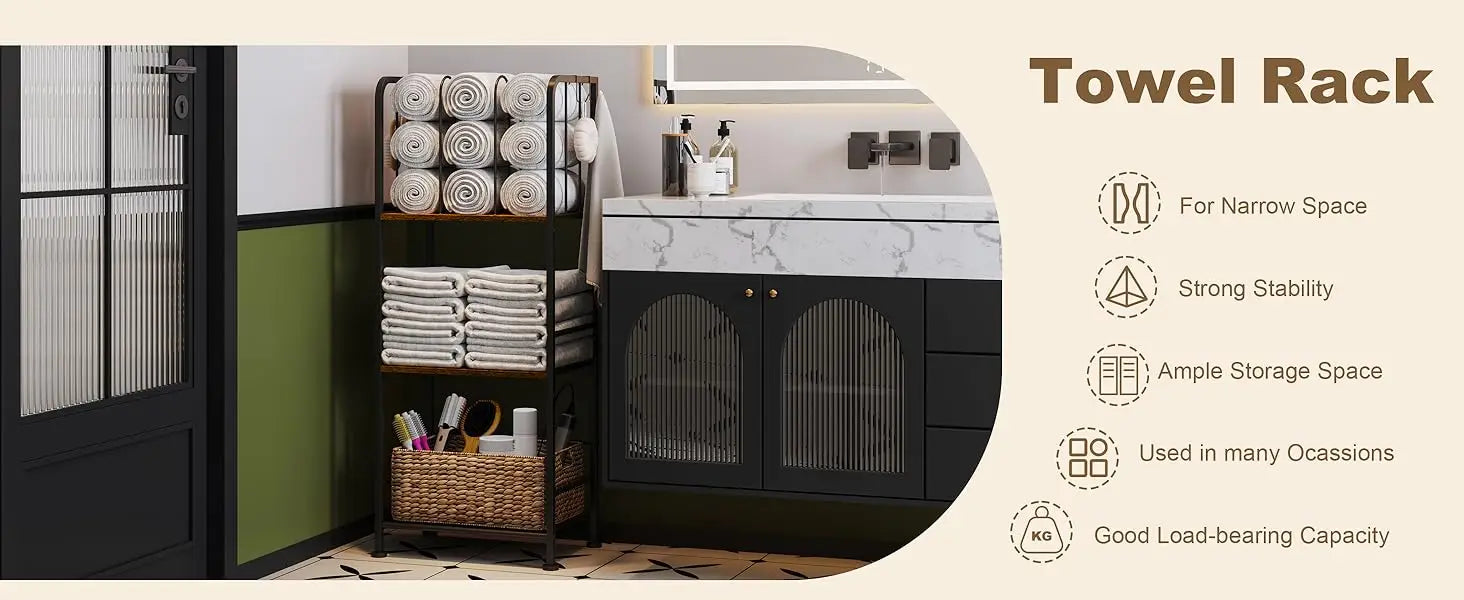 Rack For Bathroom 3-Tier M-Shaped Detachable Dividers, Durable Metal Towel Holder, Pool Items Holder, Space-Saving Storage