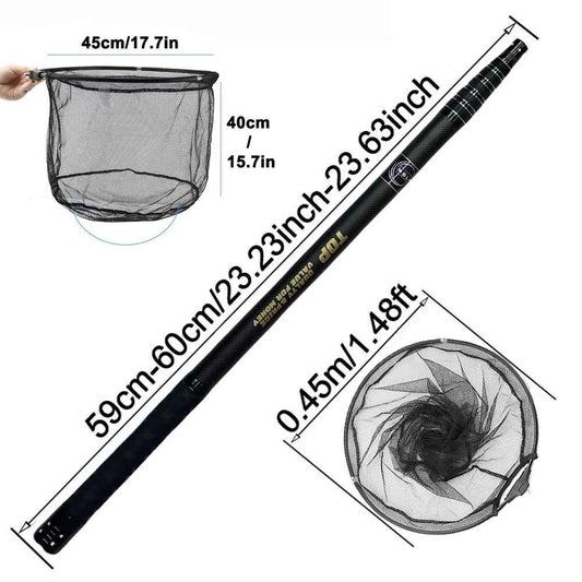 MBLN Brand,328cm/129inch Total Length,Ultralight Total 414g,Portable Landing Net,Carbon Net Handle,Aluminum Alloy net head