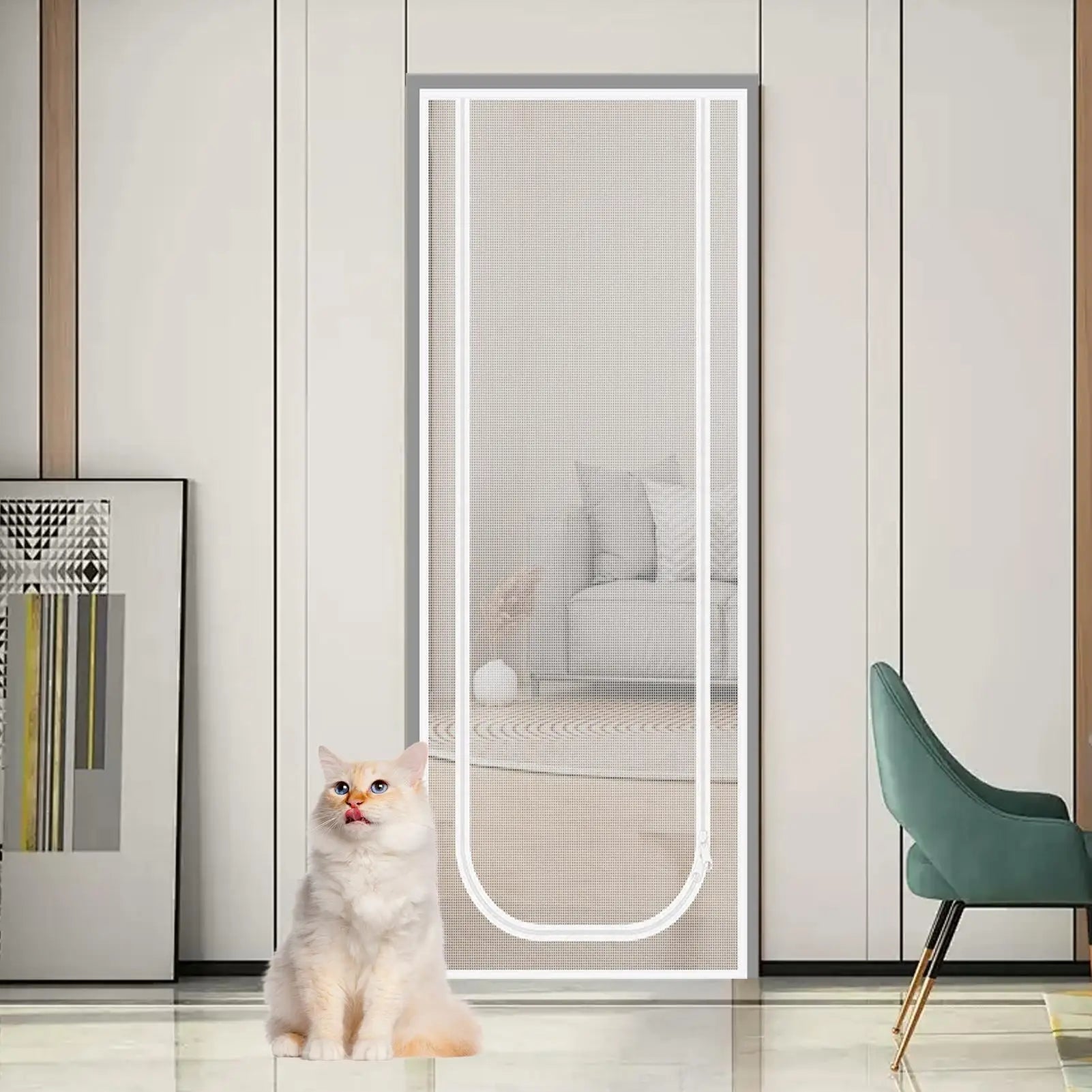 Cat Screen Door Mesh Cat Door with Double Zipper Closure Escape Proof Screen Gate to Keep Pets in for Bedroom Kitchen Home Patio