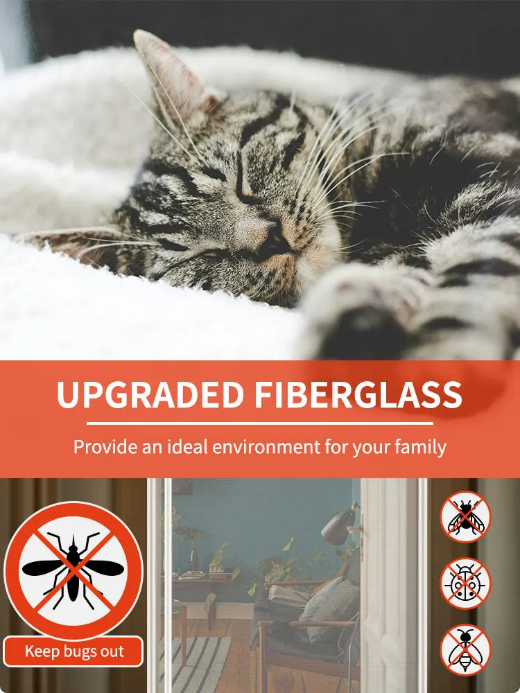 Reinforced heavy duty cat screen door, thickened cat scratch mesh to prevent scratching, U-shaped with bilateral zippers