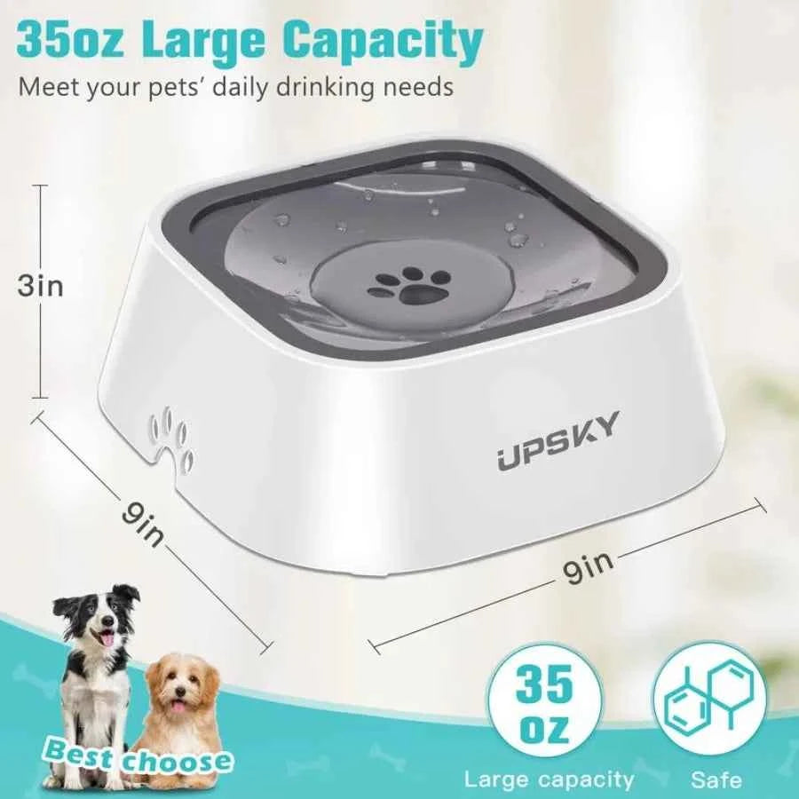 Spill Pet Water Bowl Slow Water Feeder 35oz Feeder Bowl for Dogs and Cats Stainless Steel Gray Leak-Proof Design