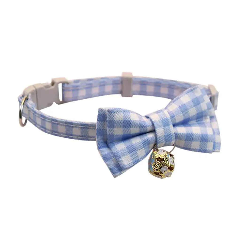 Lattice Bow Pet Cat Collar With Bell Adjustable Pet Collar Bownot Safety Necklace for Puppy Kitten Cat Cute Pattern Pet Supplies