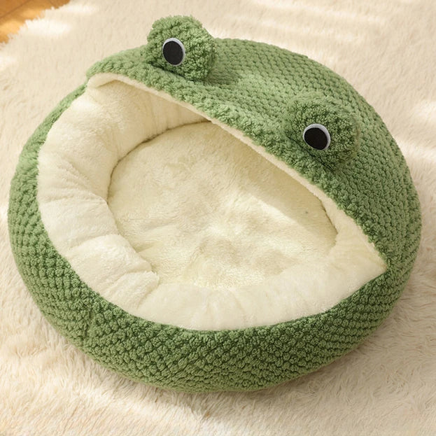 New Pet Nest Winter Warm Dog Den Cat Villa Plush Pets Mattress Small Frog Shape Semi Enclosed Kitten Puppy House Pet Supplies - Play Paws Toys