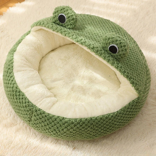 New Pet Nest Winter Warm Dog Den Cat Villa Plush Pets Mattress Small Frog Shape Semi Enclosed Kitten Puppy House Pet Supplies - Play Paws Toys