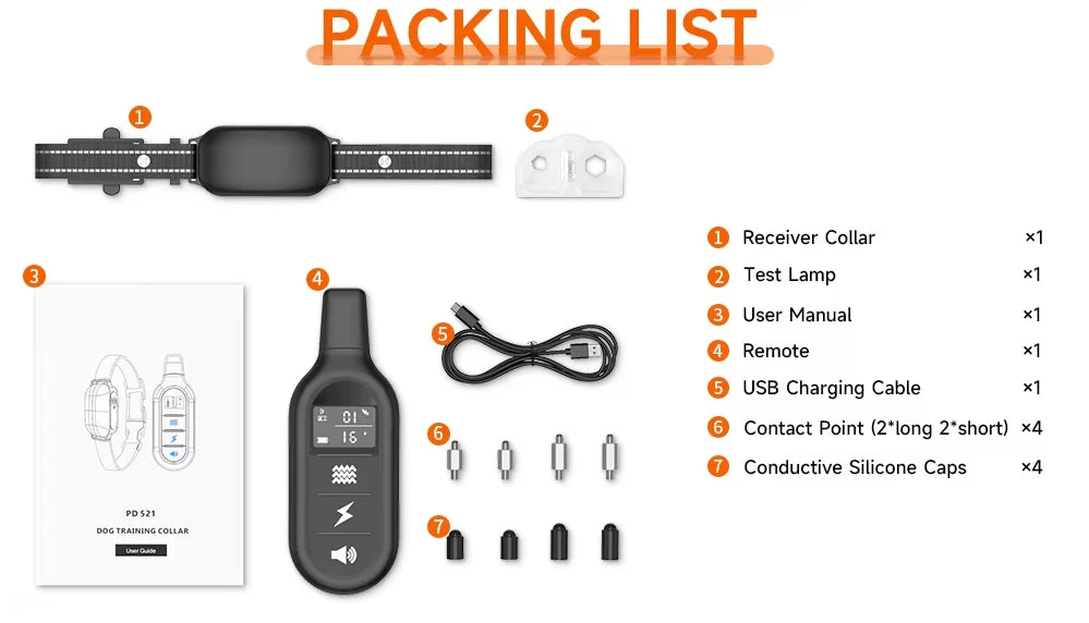 Electric Dog Training Collar Waterproof Dog Bark Collar Pet With Remote Control Rechargeable Anti Barking Device All Size Dogs