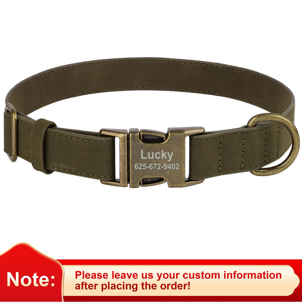 Personalized Anti-lost Dog Collar Custom Dog ID Tag Collars Soft PU Leather Pet Collars Free Engraved Metal Buckle For Bulldog - Play Paws Toys