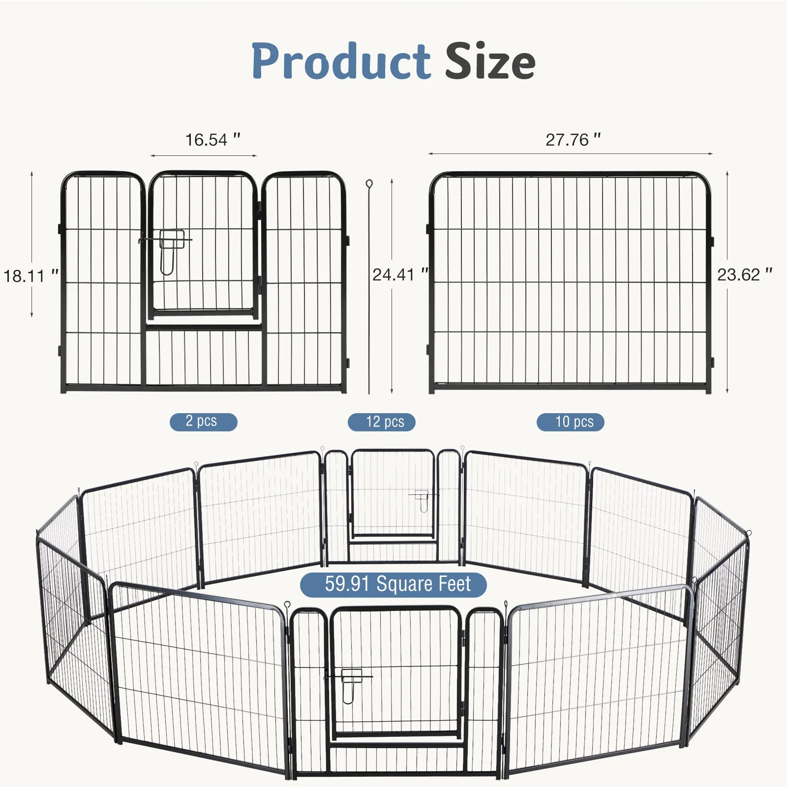 JHK Metal 12 Panels Dog Playpen Pet Fence 24 Inch to 40 Inch Foldable Large Dog Puppy Exercise for Yard Gate Camping Outdoor