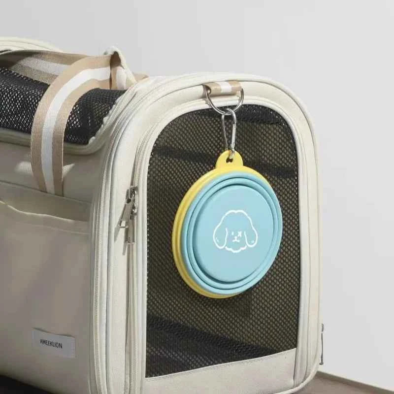 Pet Outdoor Folding Bowl Portable Travel Pet Food and Water Bowl with Hook Clamp Foldable Feeding Plate or Dogs and Cats