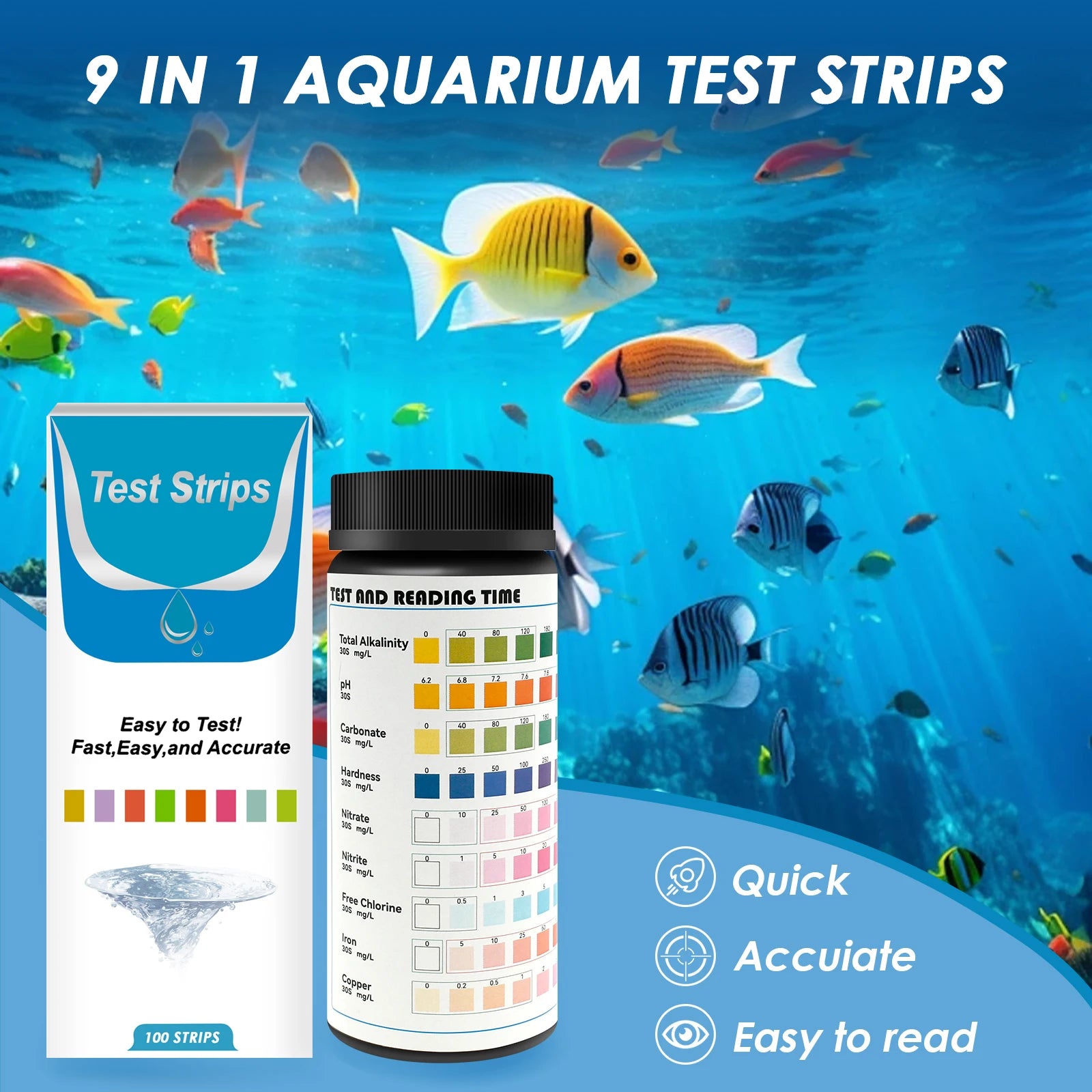 100/125Pc Aquarium Test Strips 5-17 in 1 Water Testing Kits with Test Tube Freshwater Saltwater Home Carbonate Root pH Test Tool