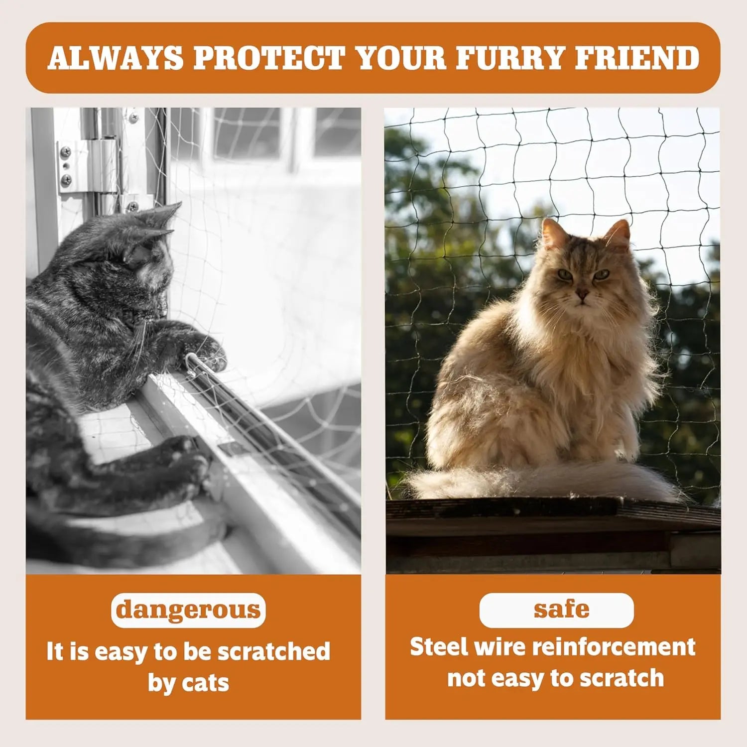 Steel Reinforced Cat Netting for Balcony- Cat Anti Fall Netting,Garden Net Anti Bird Net with Wire,Safety Netting Fence for Pets - Play Paws Toys