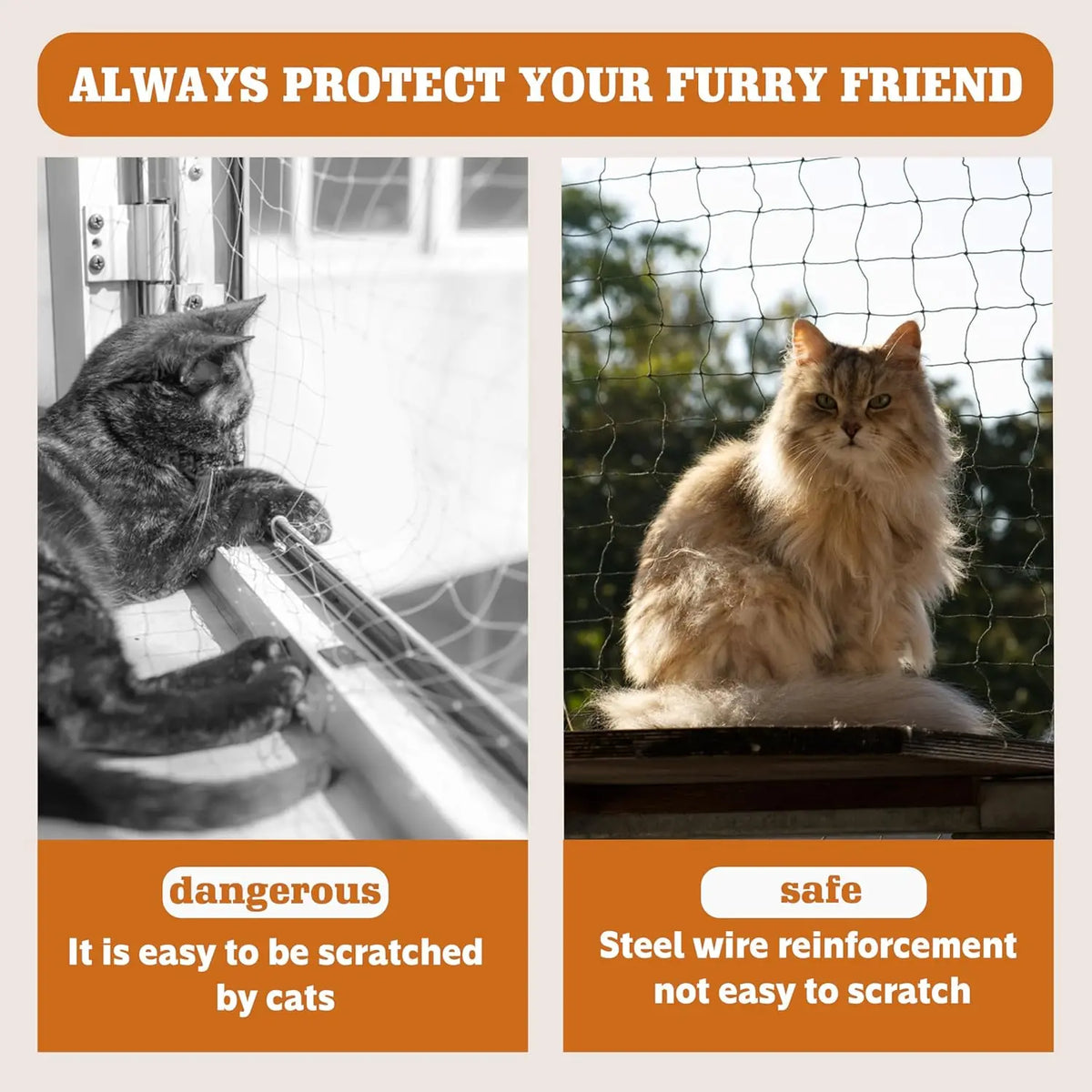 Steel Reinforced Cat Netting for Balcony- Cat Anti Fall Netting,Garden