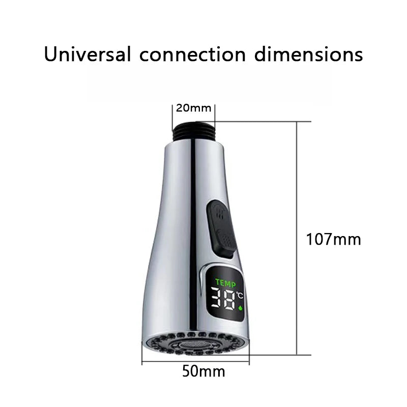 Kitchen Faucet Nozzle Pull Out Sink Water Tap Nozzle 2 Modes Universal LED Digital Display Faucet Adapter Taps Bubbler Connector